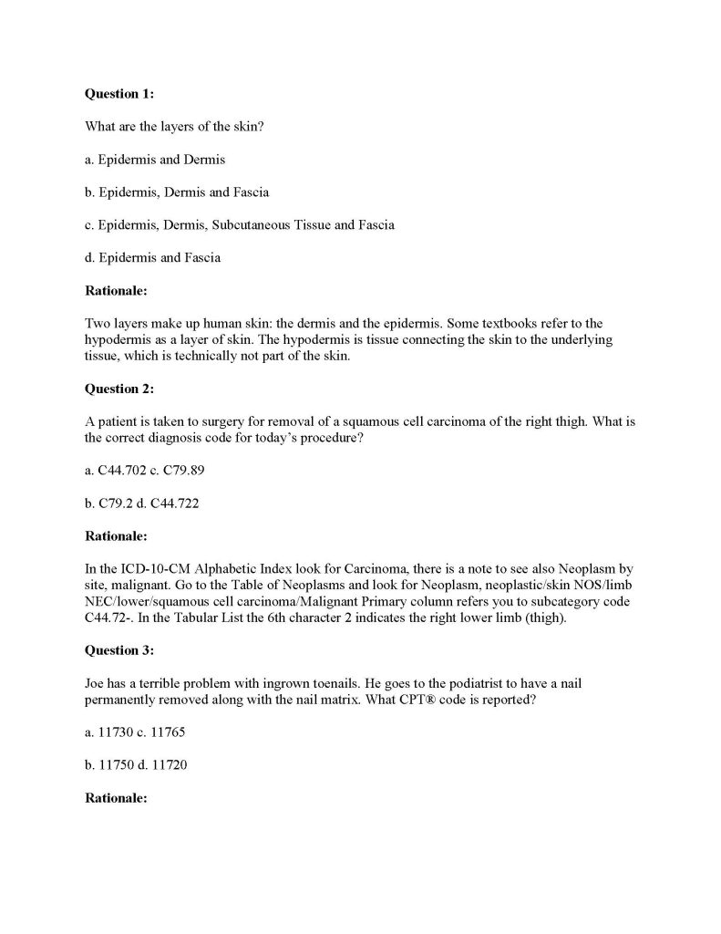 CPC Practice Exam: Integumentary 10000 Series (55 Questions) - Legacy ...