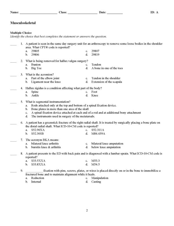 CPC Practice Exam: Musculoskeletal 20000 Series (55 Questions) - Image 2