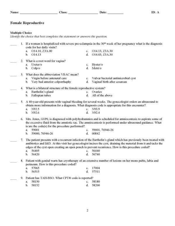CPC Practice Exam: Female Reproductive 50000 Series (55 Questions) - Image 2